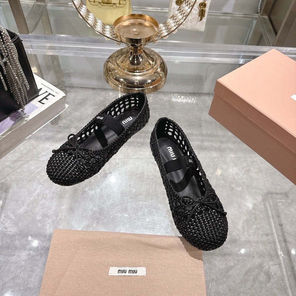 Miu Miu Black Woven Mary Jane Ballet Flats - Picture 2 of 6